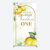 Aperturee - Aperturee Our Main Squeeze is Turning One Rectangle Backdrop Lemon Themed First Birthday Summer Citrus Party Photo Prop